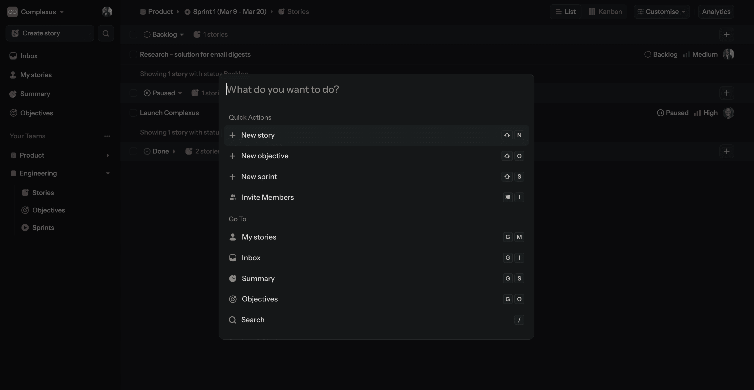 Placeholder overview of the Complexus main UI areas