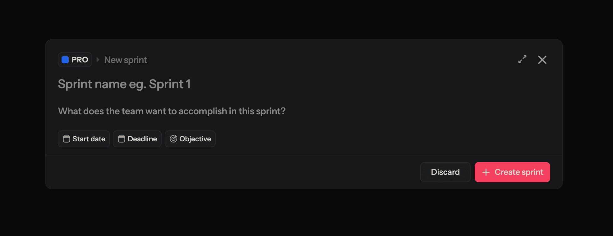 Complexus New Sprint Dialog