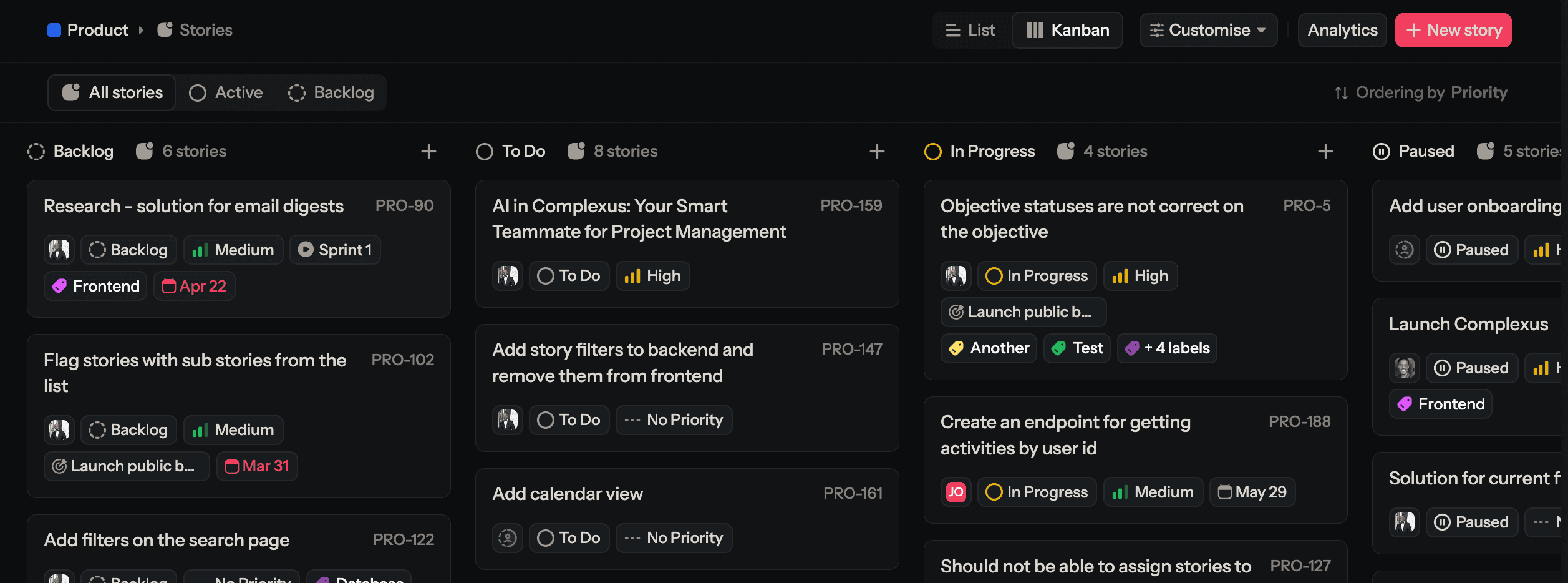 Overview of Stories in complexus